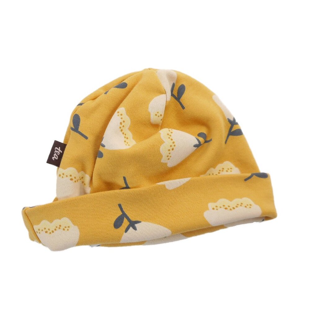 Tea Collection Infant Baby Hat 0-3 Months Soft 100% Cotton Floral Print Yellow